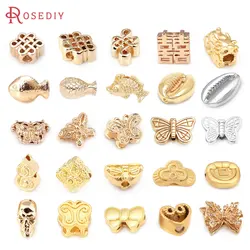 18K Gold Color Brass Butterfly Skull Chinese knot Fish Spacer Beads Bracelet Beads Diy Jewelry Making Accessories for Women