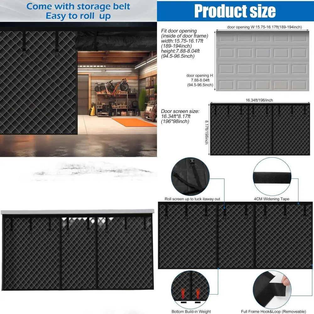 

Winter 16x8ft Garage Door Insulation Curtain, 2-Car Magnetic Thermal Blanket, Weather & Soundproof