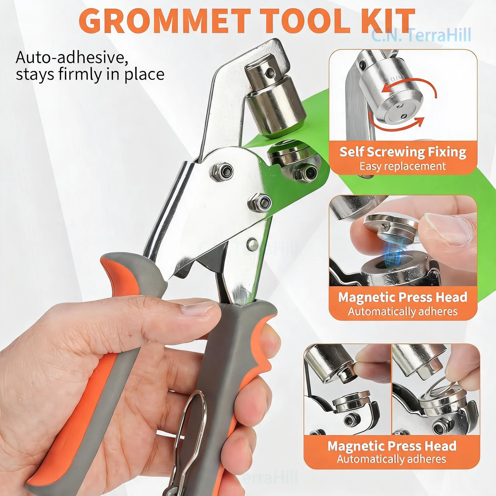 Metal Eyelet Punch Pliers Kit with 600 Sets of 3-Size Silver Gold Eyelets for Tarpaulin and Shoes