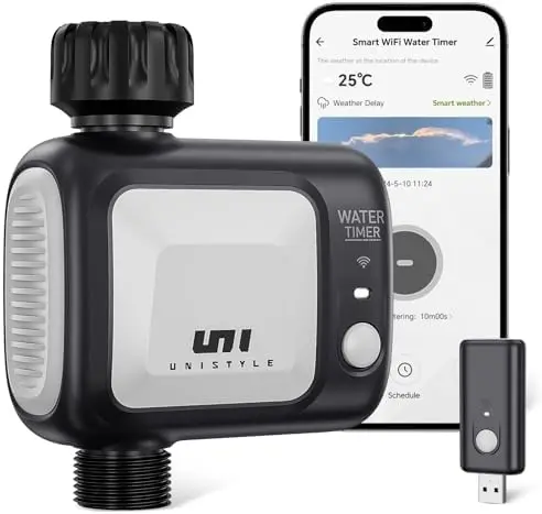 

Умный таймер полива Unistyle WiFi – контроллер для сада, газона и двора – автоматический и ручной режимы, отсрочка полива при дожде