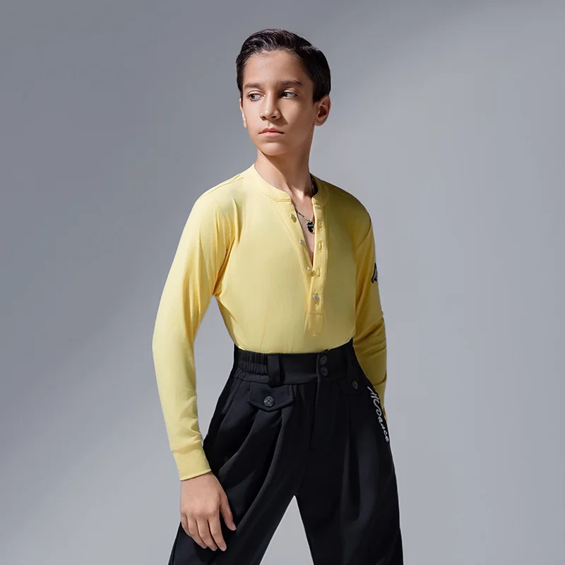 2025 Latin Dance Tops Für Jungen Langarm Shirts Samba Chacha Tango Praxis Kleidung Kinder Latin Dance Kostüme DQS21097