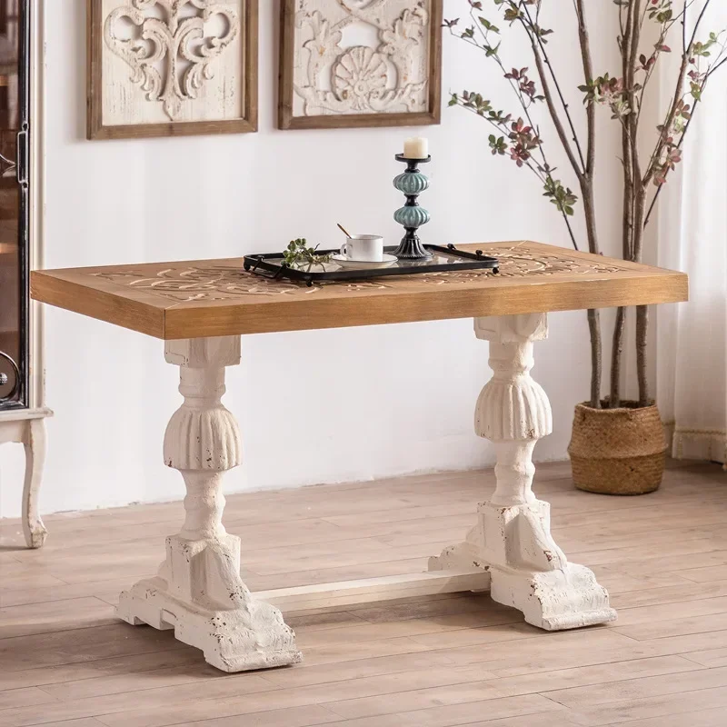 American homestay carved dining table, old 1.5-meter table, personalized log color reception table
