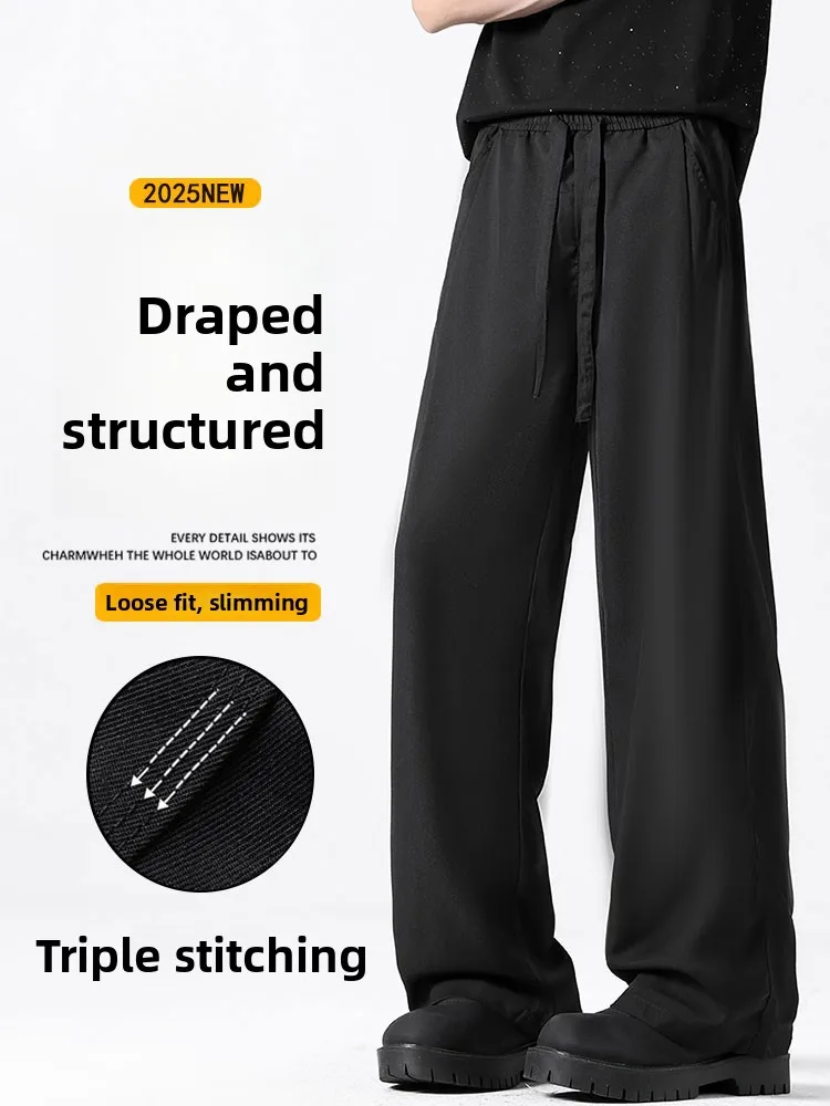

Wassup American Retro Bla Men's Summer Thin Wide Leg Loose Straight Casual Trousers Comfortable Breathable Lightweight