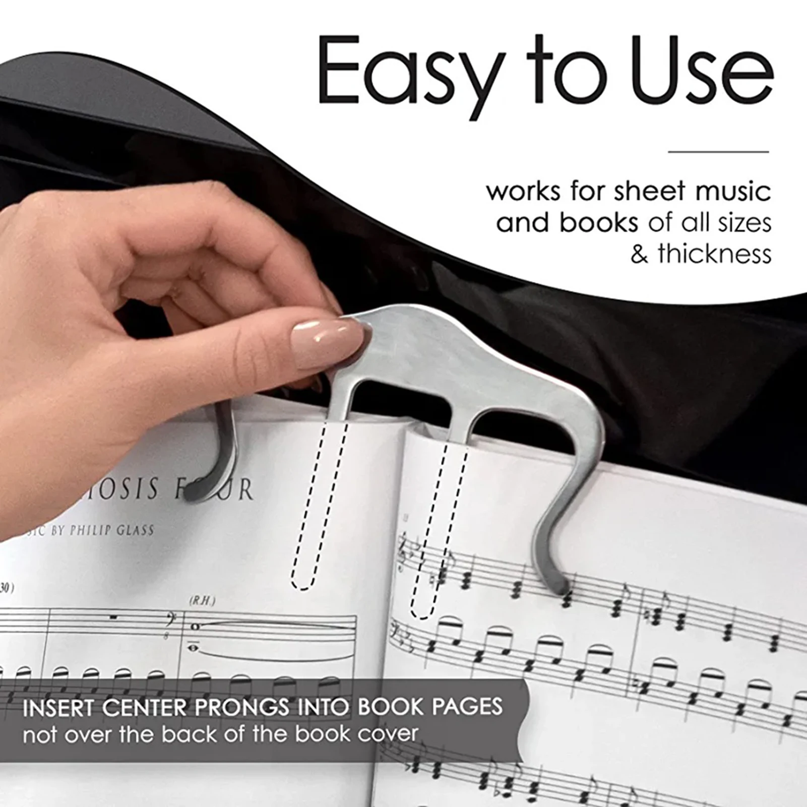 Stainless Steel Music Book Clip Easily Move Between Pages for Cooking Recipe Magazines Newspapers