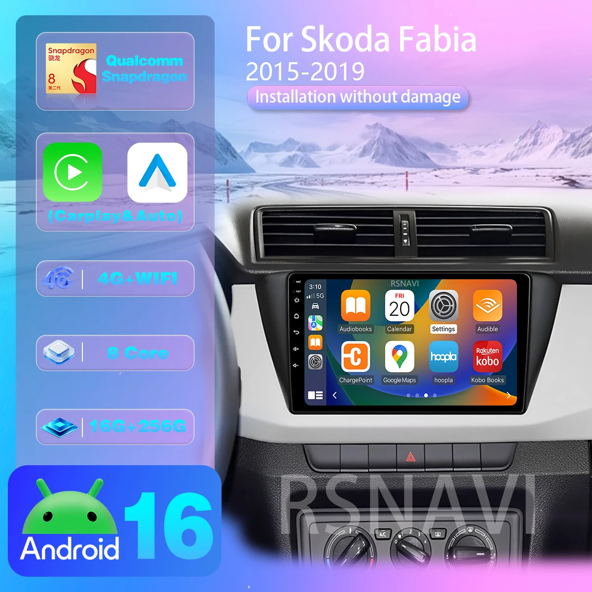 Android 16 Carplay Auto Autoradio Multimedia Player für Skoda Fabia 3 III 2015 - 2019 Autoradio Stereo 360 Kamera Wireless