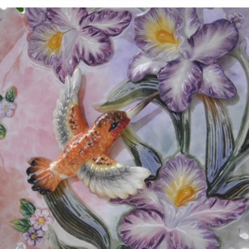 NEW 3D Hummingbird Decorative Wall Dishes Porcelain Plates Decor Crafts Room Decoration Accessories Figurine