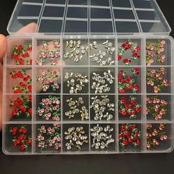 20Pcs Glitter Cherry Rhinestone 3D Nail Charms 10mm Red & Pink Cherry Christmas Nail Art Y2K Alloy Metal Gold Cherry Nail Part