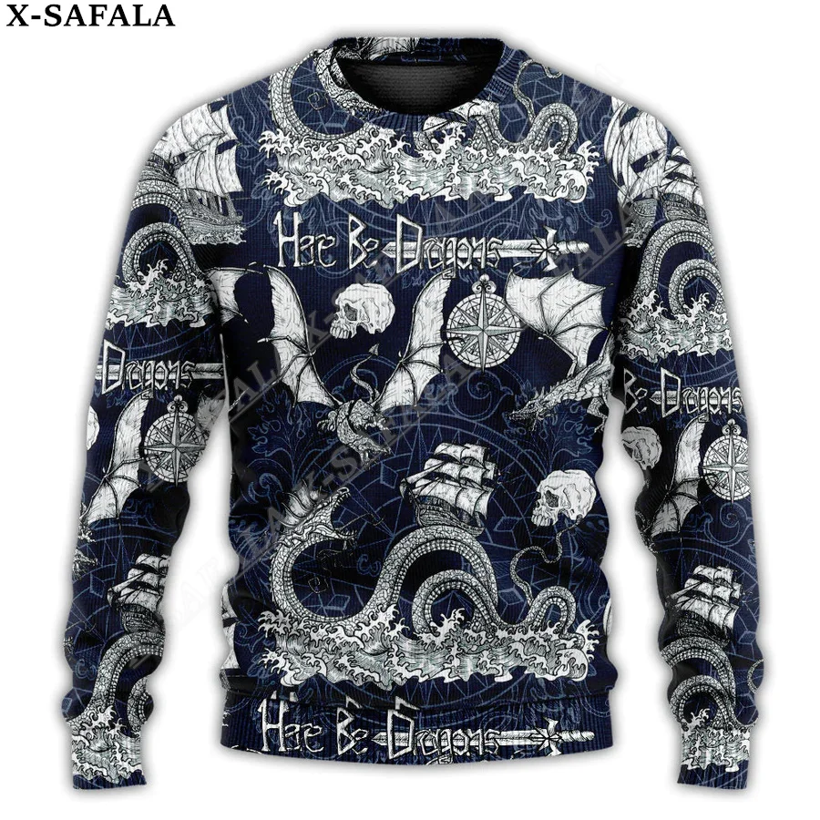 Viking Dragon Ugly Christmas Sweaters 3D Printed Knit Funny Gift Jumpers Tops Couple Holiday Party Unisex Casual-3