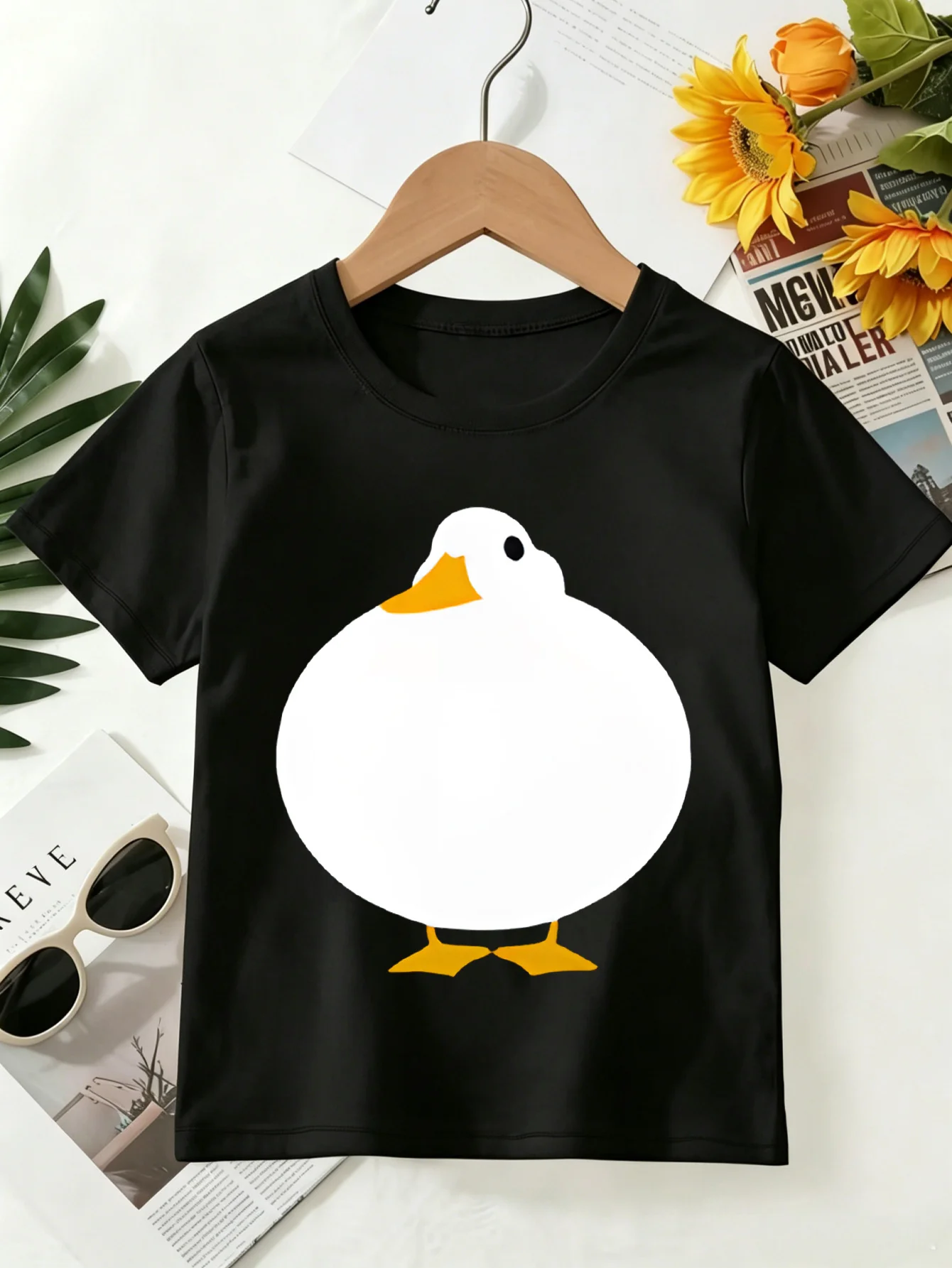 Cute Simple Chubby White Duck Cartoon Animal Graphic Kids T Shirt Boys Girls Family Matching Summer Crew Neck Casual Tee