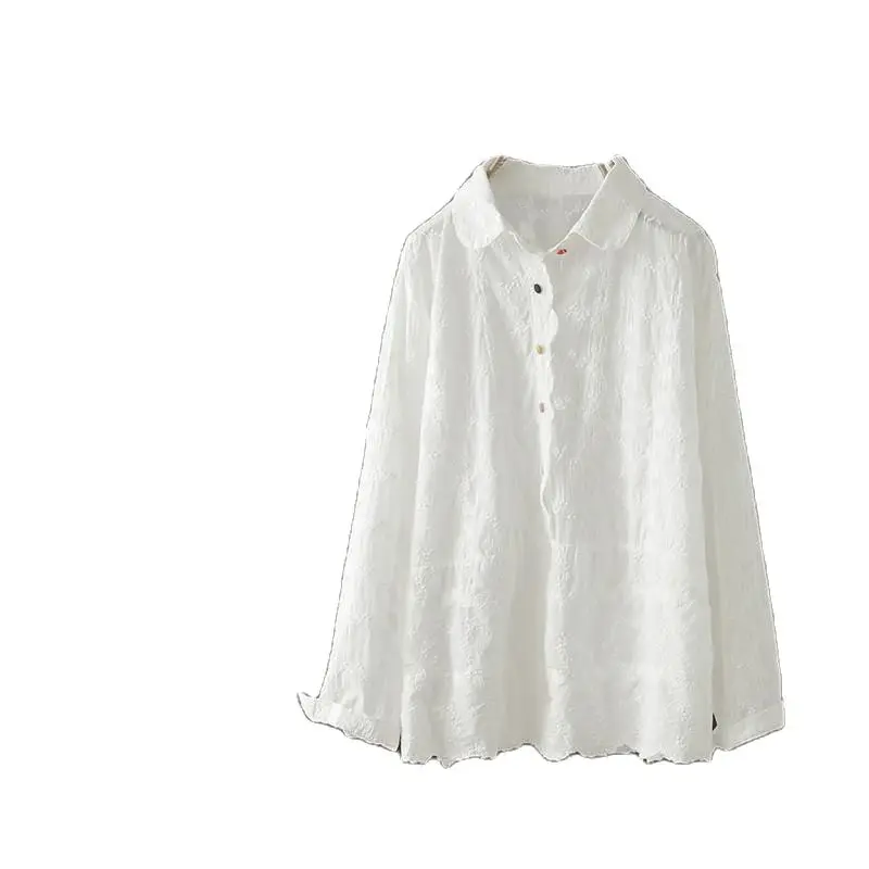 Full Lace White Shirts Women Turn Down Collar Embroidery Long Sleeve Long Tops Casual Loose Blouse Spring Autumn 2023 T37511JC