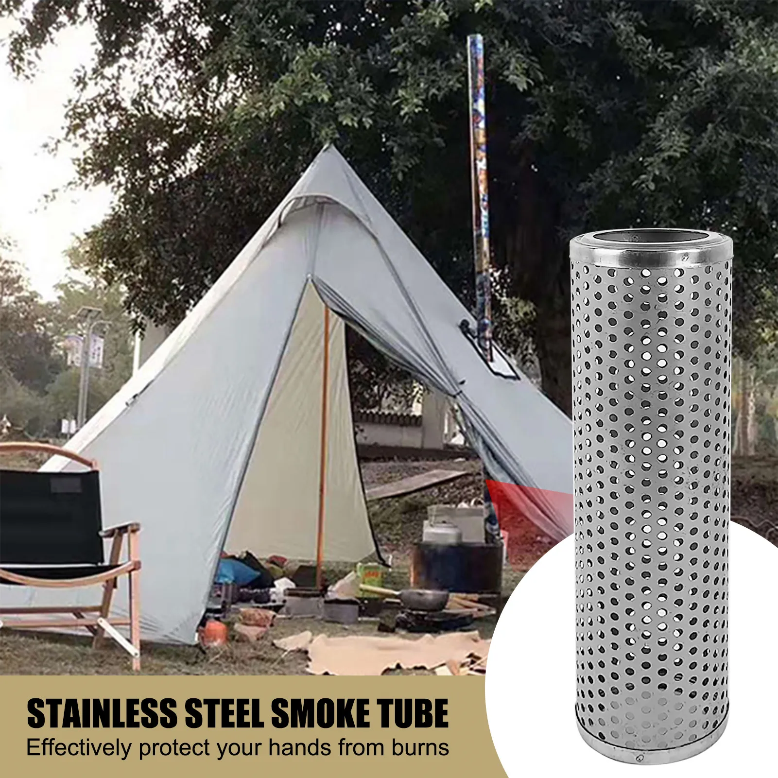 Camping Stove Pipe Pellet Smoker Tube Stainless Steel BBQ Smoke Tube Durable Chimney Pipe Connecting With Stove Pipe For Camping