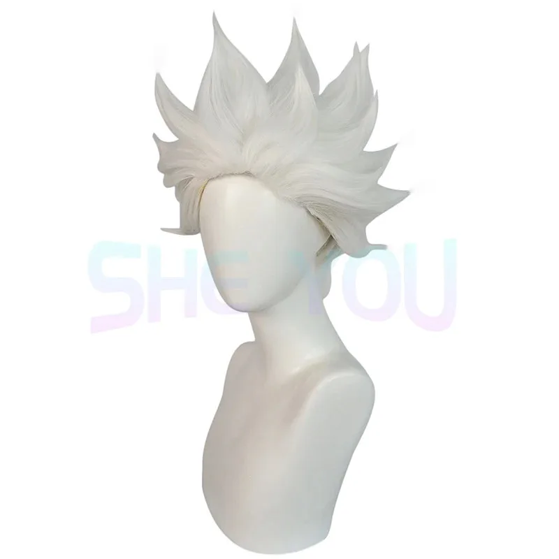عالية الجودة Ursula شعر مستعار تأثيري فيلم أبيض قصير الشعر للكبار النساء الرجال مقاومة للحرارة الاصطناعية تأثيري الباروكات