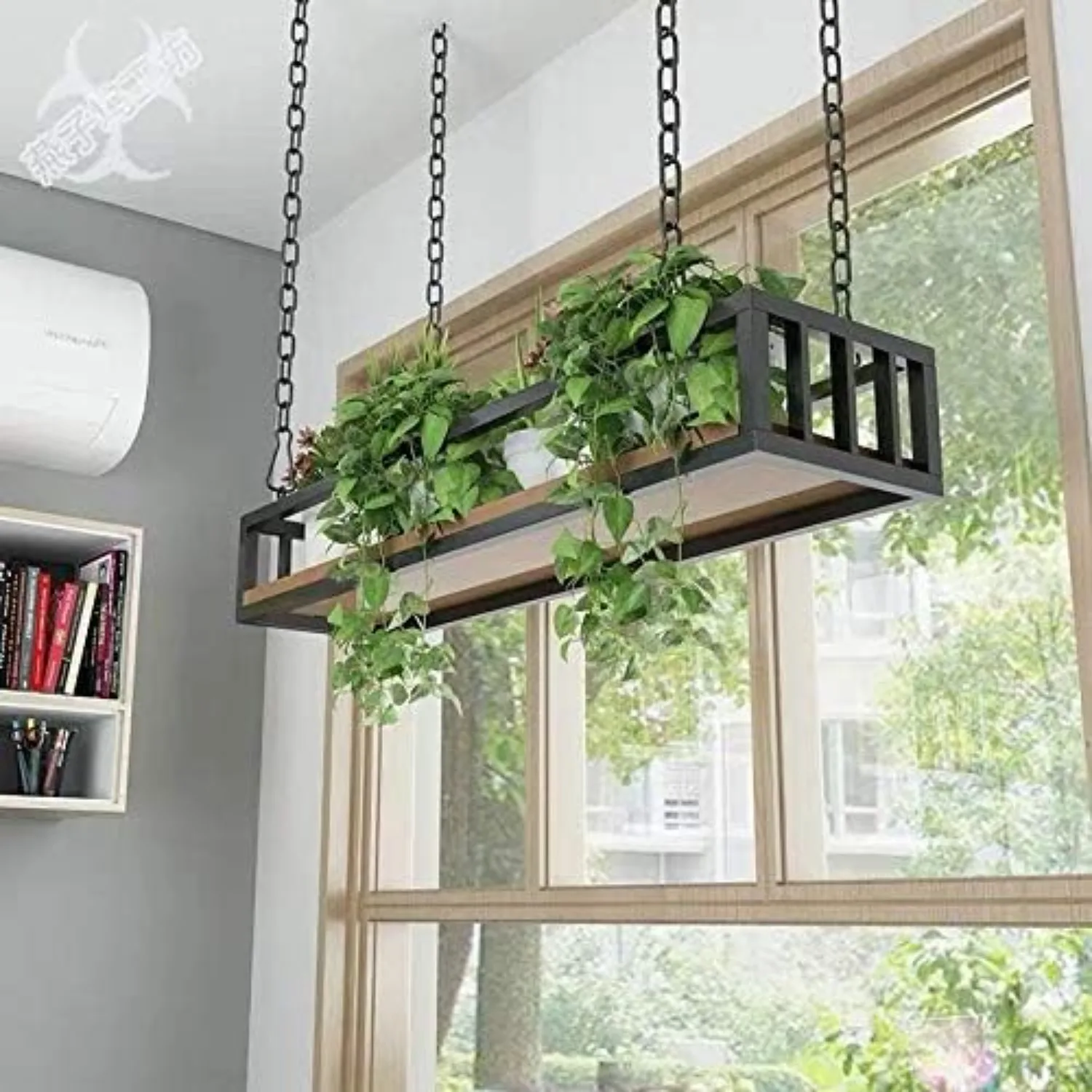 

Hanging Wood Basket Planter Chain Indoor Outdoor Flower Plant Pot Home Garden Balcony Bar Cafe Dration