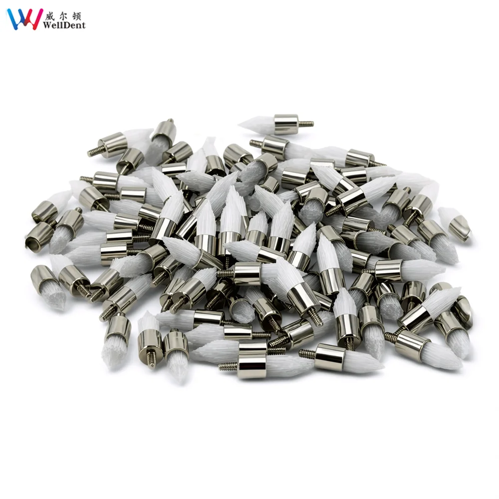 100pcs Dental Screw-In Prophy Brushes Nylon Flat Tapered Standard Prophylaxis Brush for Oral Care