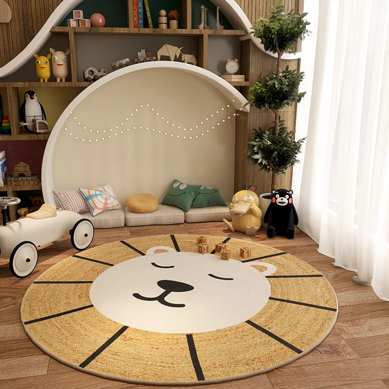 Nordic Style Lounge Carpet Cartoon Round Rugs for Bedroom Fluffy Soft Bedside Mat Thick Plush Living Room Decoration Animal Rug