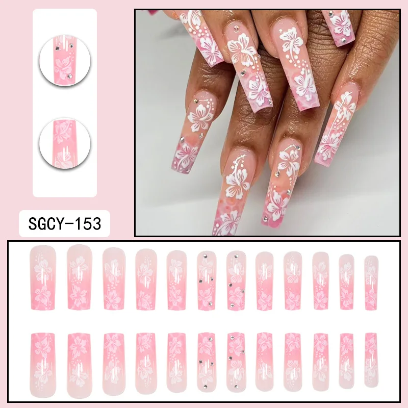 24 uñas postizas largas en forma ataúd al por mayor, diseño de uñas artificiales de última moda. 4