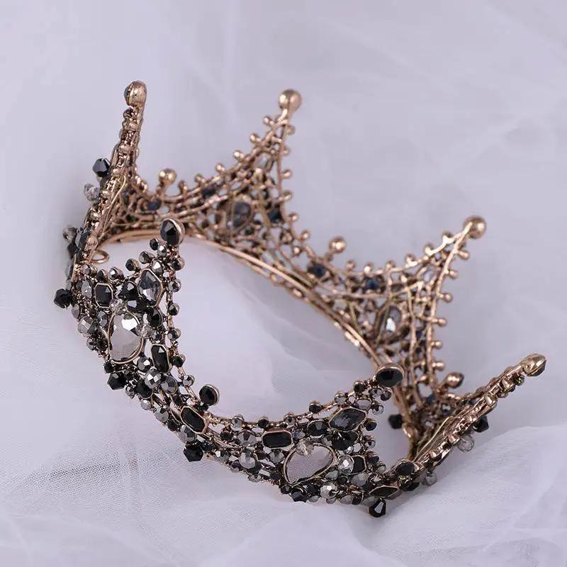 Royal Crown Headpiece for Girls Retro Black Bride Princess Baroque Style Eighteen Birthday Accessory Children's Net Crown