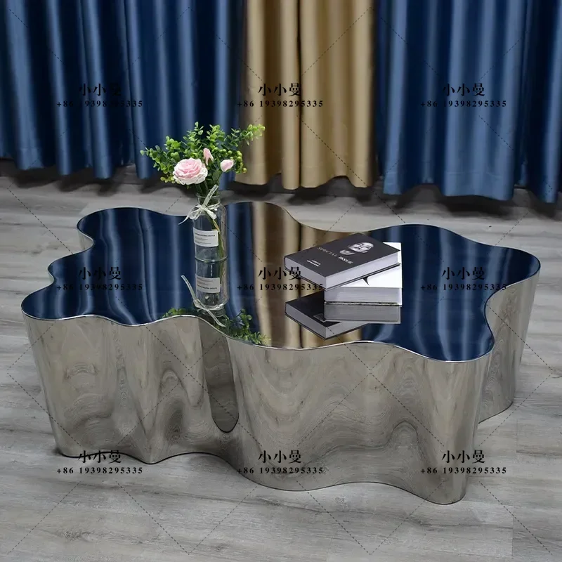Modern Italian Light Luxury Oval Coffee Table Cloud Shape Stainless Steel Base Creative Design for Living Room Home Office