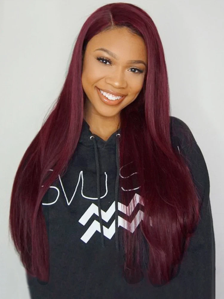 99J Dark Burgundy Peruvian Straight Hair 13X6 Lace Frontal Wig Human Hair Wigs Pre-Plucked Red 13x4 Human Hair Lace Front Wigs