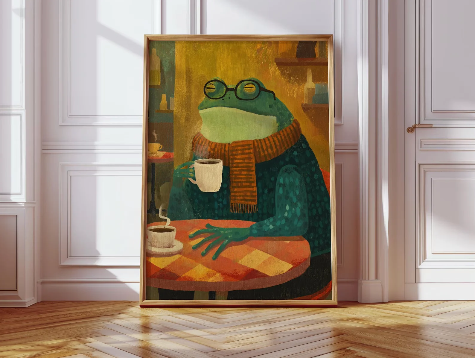 Produktiver Frosch trinkender Kaffee, Tierposter, Hundeposter, süßer Katzendruck, lustiger Tierdruck, Pop-Art-Drucke, Kinderbedro