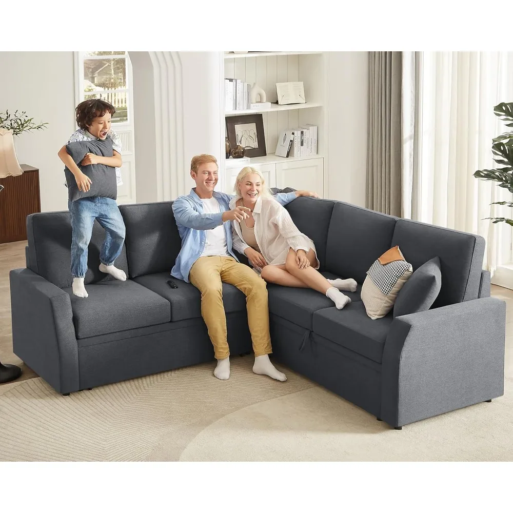Sofá-cama, sofá reversível em forma de L de 85 polegadas com cama removível e assento de armazenamento, cama secional grande