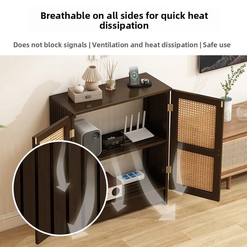 Wireless Router Cabinet Modern Floor Standing TV Console Ventilation WiFi Modem & Cable Organizer Minimalist Living Room Cabinet