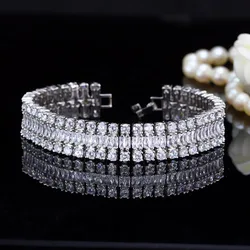 ThreeGraces Shiny White Cubic Zirconia Silver Color Geometric Link Chain Bracelet for Women Fashion Bridal Party Jewelry BR289