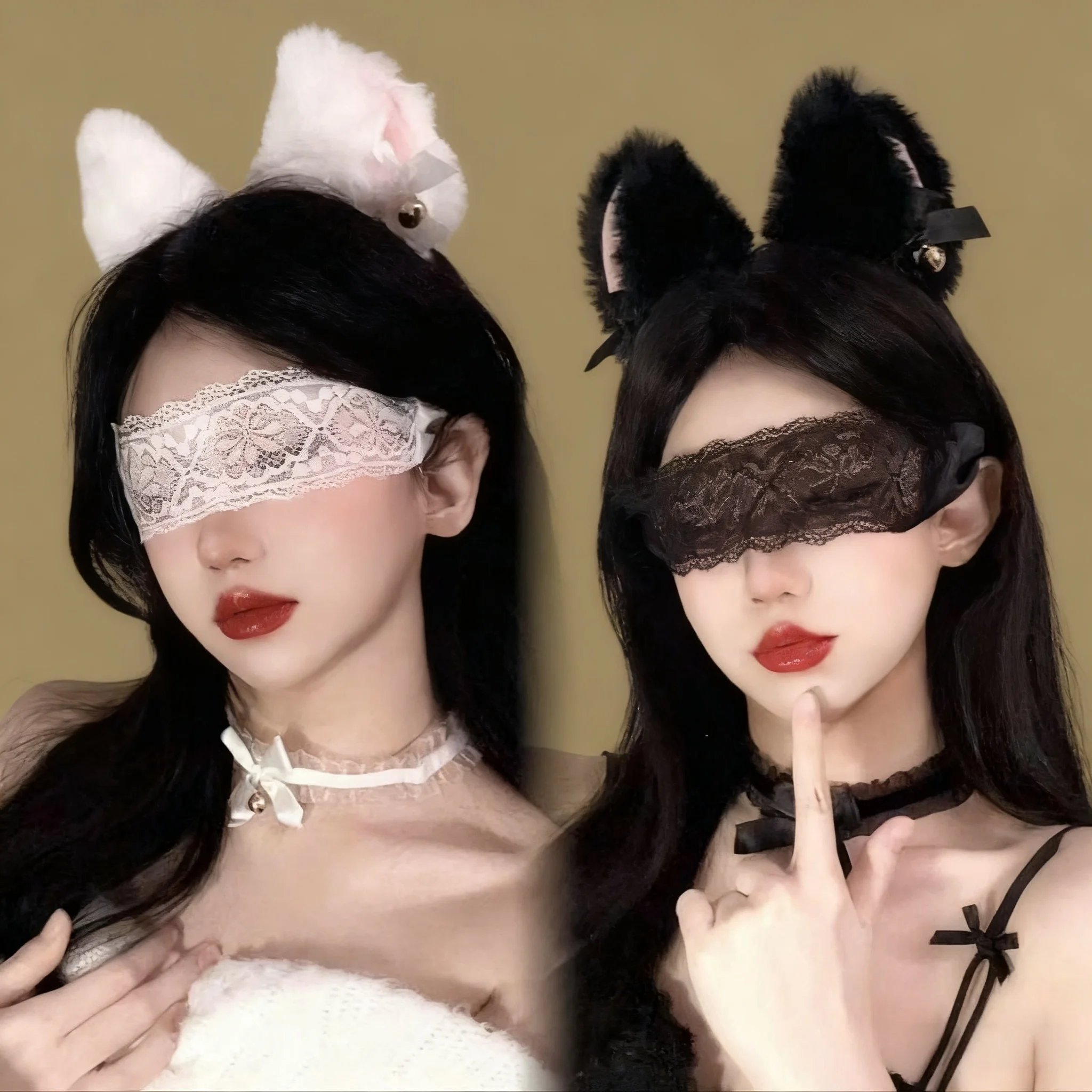 

1-2 шт. плюшевая повязка на голову с кошачьими ушками, готическое ожерелье, горничная Y2K, карнавальный костюм, подвеска, головные уборы для девочек, аксессуары для волос на Хэллоуин