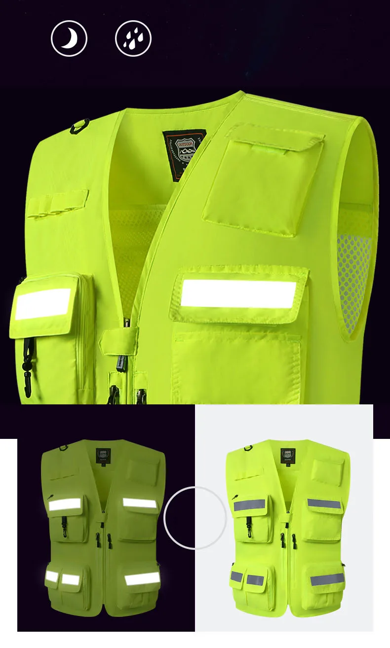 New breathable back that can store high visibility reflective vest, emergency rescue multi pocket communication, fire safety off