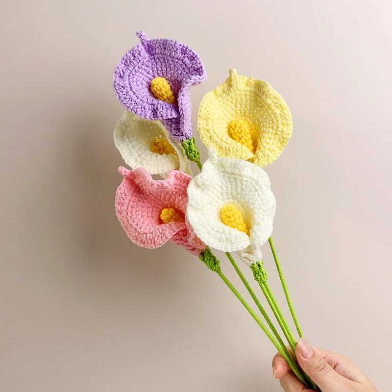 Handgemachte Häkel blumen hand gestrickte Calla Lilie künstliche Blume gefälschte Blumenstrauß Hochzeits dekoration Wohnkultur