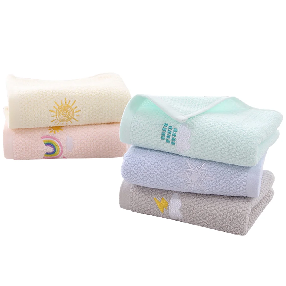 

5 Pcs Children's Soft Absorbent Cotton Towels Multi Functional Face Hand Sweat Yellow Green Gray Home Travel Reusable