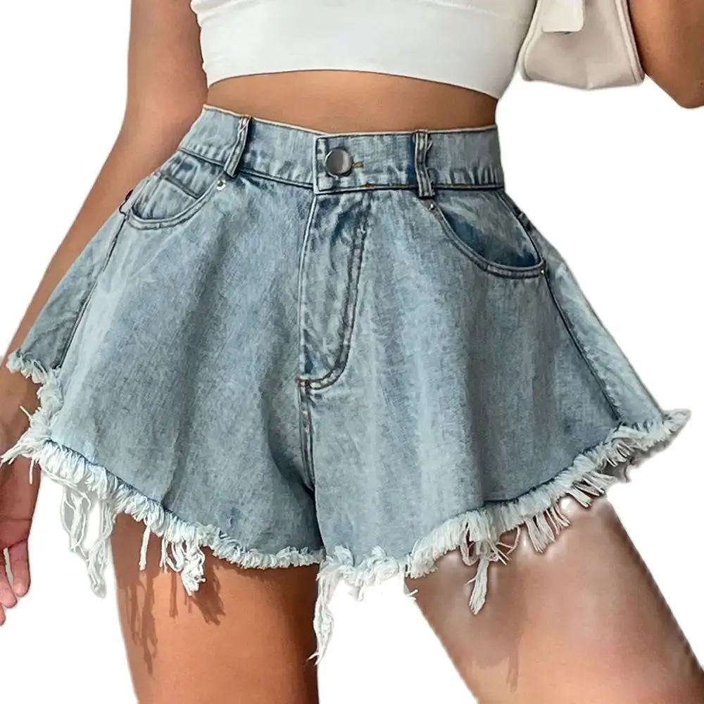 Denim Shorts Raw Edge High Waist Loose 2024 Spring And Summer New Casual Temperament Shorts For Women