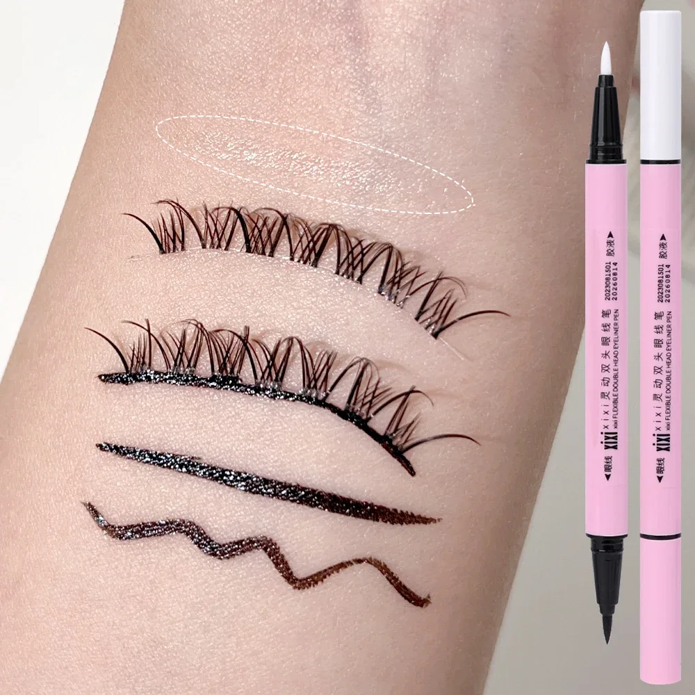 Waterproof 2 in 1 Self Adhesive Lashes Eyeliner Pen Glue-free Magnetic-free Lasting Quick Dry No Bloom Eyelashes Aid Makeup Tool