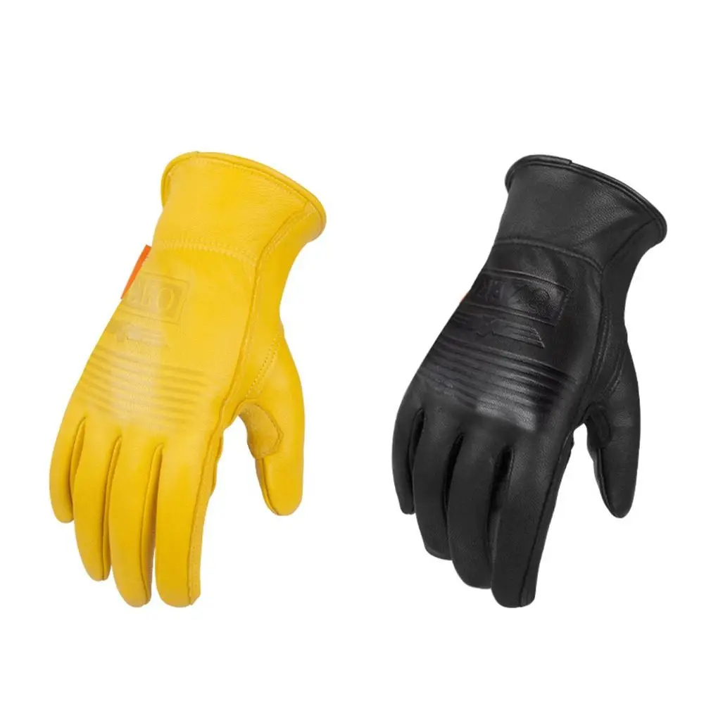 Yellow Black Motorcycle Riding Gloves Sheepskin Leather Wear Resistant Working Protective Gloves Non-slip Camping Climbing
