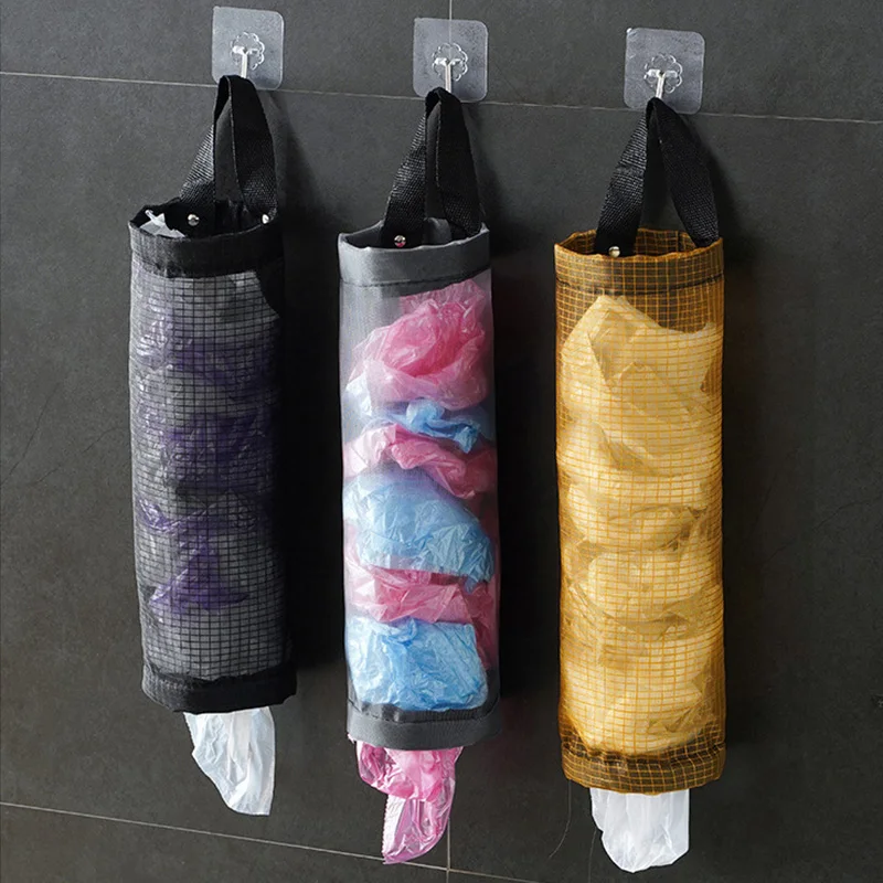 Kitchen Storage Bag Wall Mount Grocery Storage Bag Holder Dispenser Plastic Hanging Storage Trash Garbage Bag Kitchen Organizer