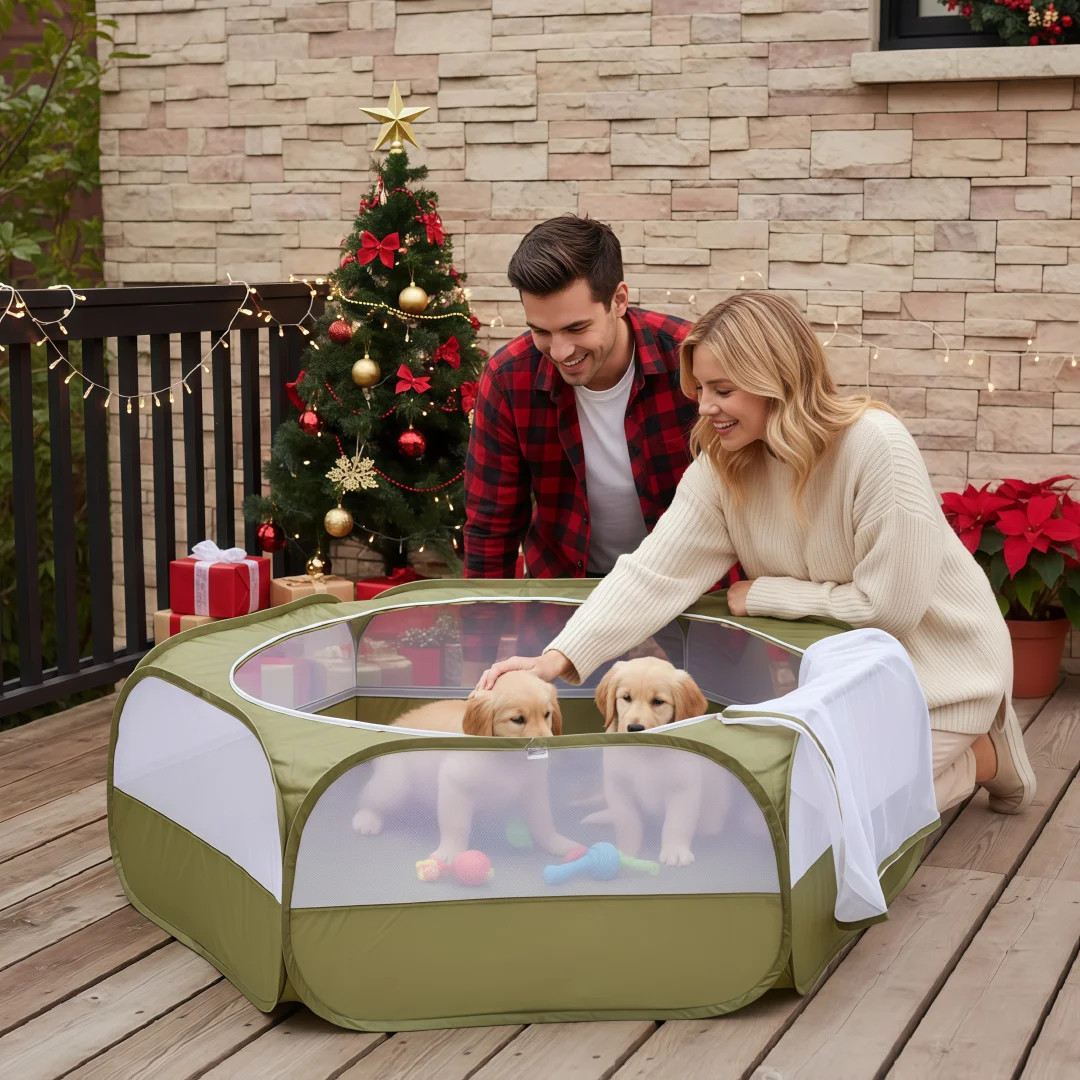 

Foldable Portable Small Animal Playpen with Cover for Chicks Puppies Kittens & Other Small Pets Indoor/Outdoor Enclosure