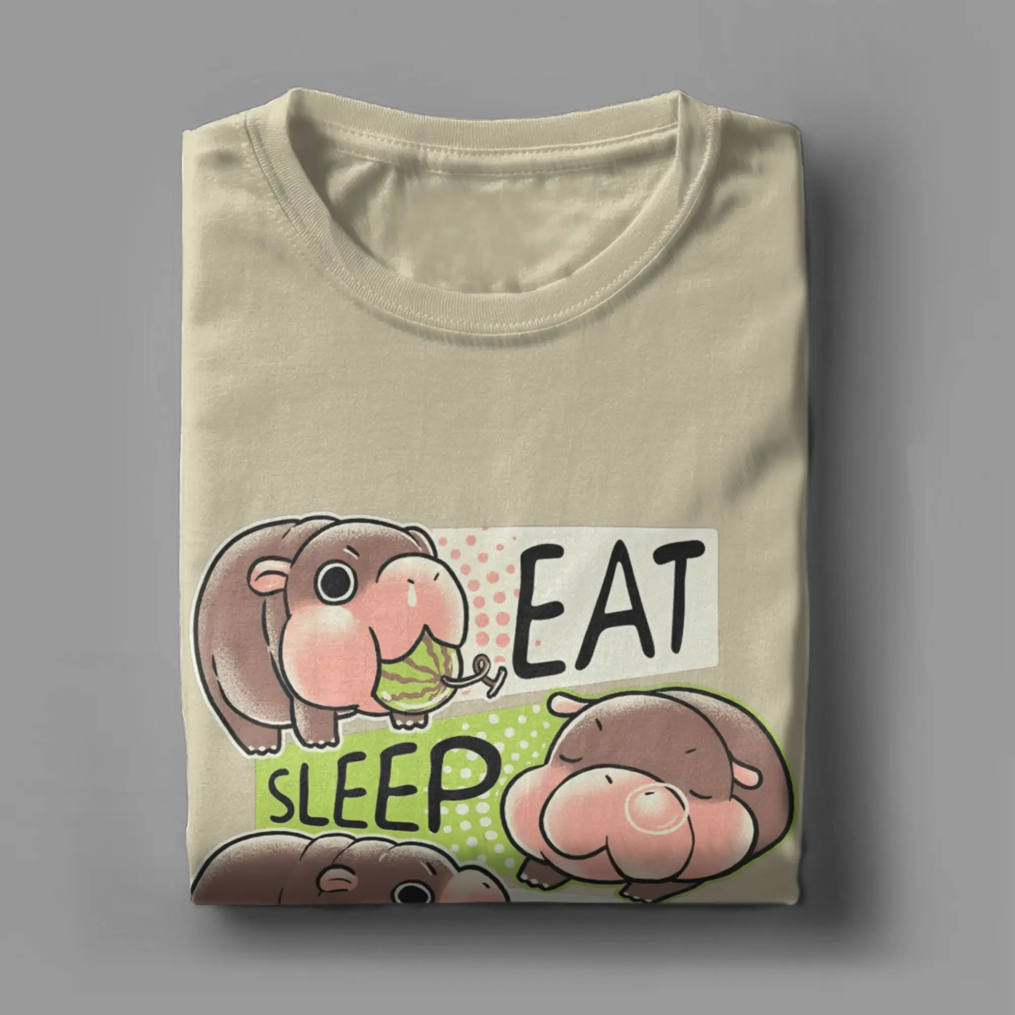 Eat Sleep Moo Deng T-Shirt Men  Humor Cotton Tees Round Collar Short Sleeve T Shirt Graphic Printed Clothes