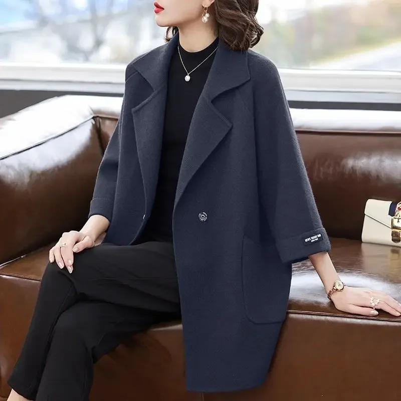 

Women High Street Casual Loose Pocket Patchwork Cardigan Autumn Winter New Solid Color Turn-down Collar Long Sleeve Windbreaker