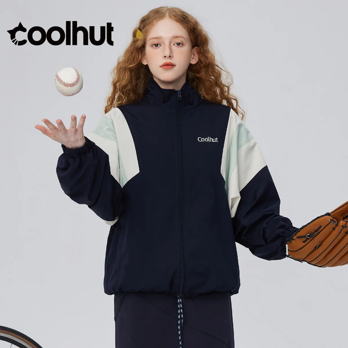 COOLHUT Marke Damen 2025, Retro-College-Uni-Jacke, lässig, übergroß, bestickt, Farbblock, Herbstmantel, Streetwear, Mode