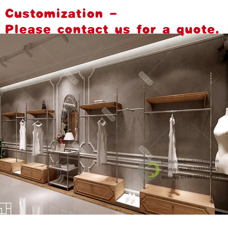 

custom.Custom Stainless Steel Boutique Clothing Stand Garment Metal Shelf Women Store Clothes Rack Display