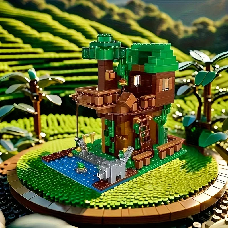 Tree House、Building Blocks、Jungle Waterfall、Village Scene、Educational Toy、Small Particle Bricks、Kids Boys Gift To'S