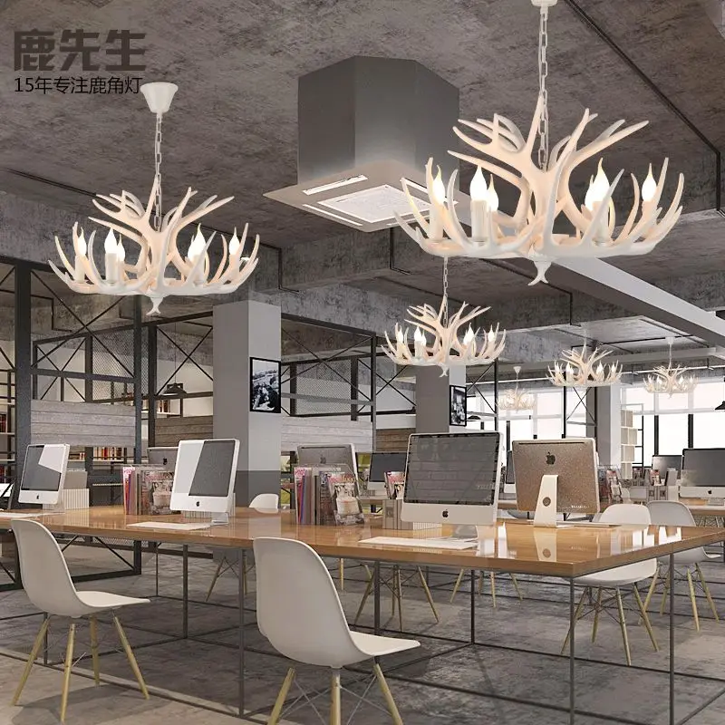American Style Vintage Chandelier Resin Deer Horn Antler Ceiling Light Pendant Lamp Living Room Restaurant Bedroom Home Decor