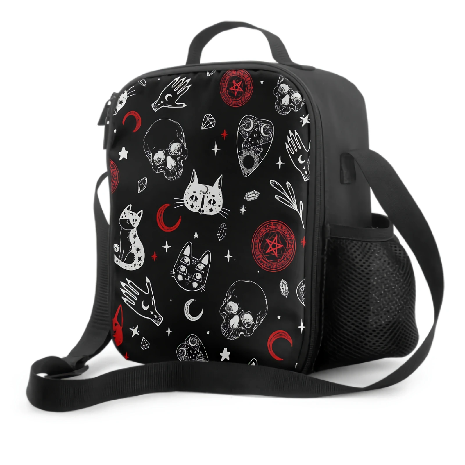 Skull Cat Moon Gothic Insulated Lunch Bag Halloween Tote Bag Cooler Bag for Adults Kids Lunch Box for Work School Picnic Camping