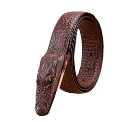 (Ta-weo) Men's Crocodile Pattern Split Leather Smooth Buckle Belt, Lady Fashion & Generous & Luxury Belts for Women