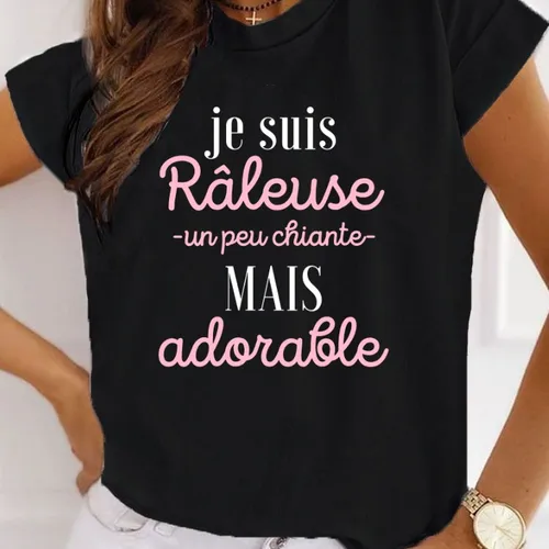 France Letter humor-Je Suis Râleuse Un Peu Chiante Mais 사랑스러운 그래픽 티셔츠 소녀 Y2K 하라주쿠 블랙 핑크 레드, 신제품 티셔츠  Best5