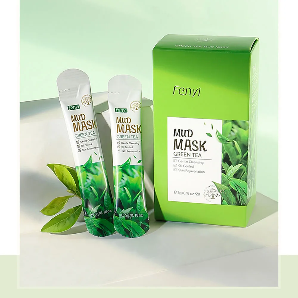 Fenyi Green Tea Clay Mask 5gx20pcs Box Set, Travel SizeMud Mask for Deep Pore Cleansing, Hydrating Pore Minimizing Face Mask