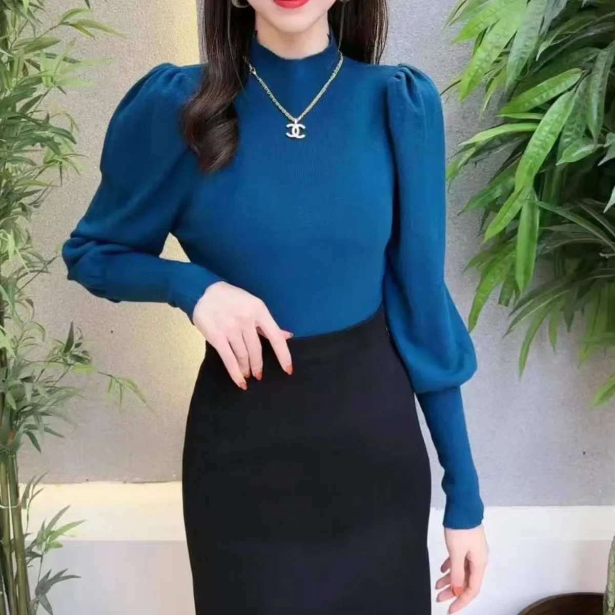 Suéter de punto para mujer, jerséis, suéteres, suéter de punto de manga larga a la moda, jersey para mujer, Tops con cuello levantado, suéter femenino Q1018