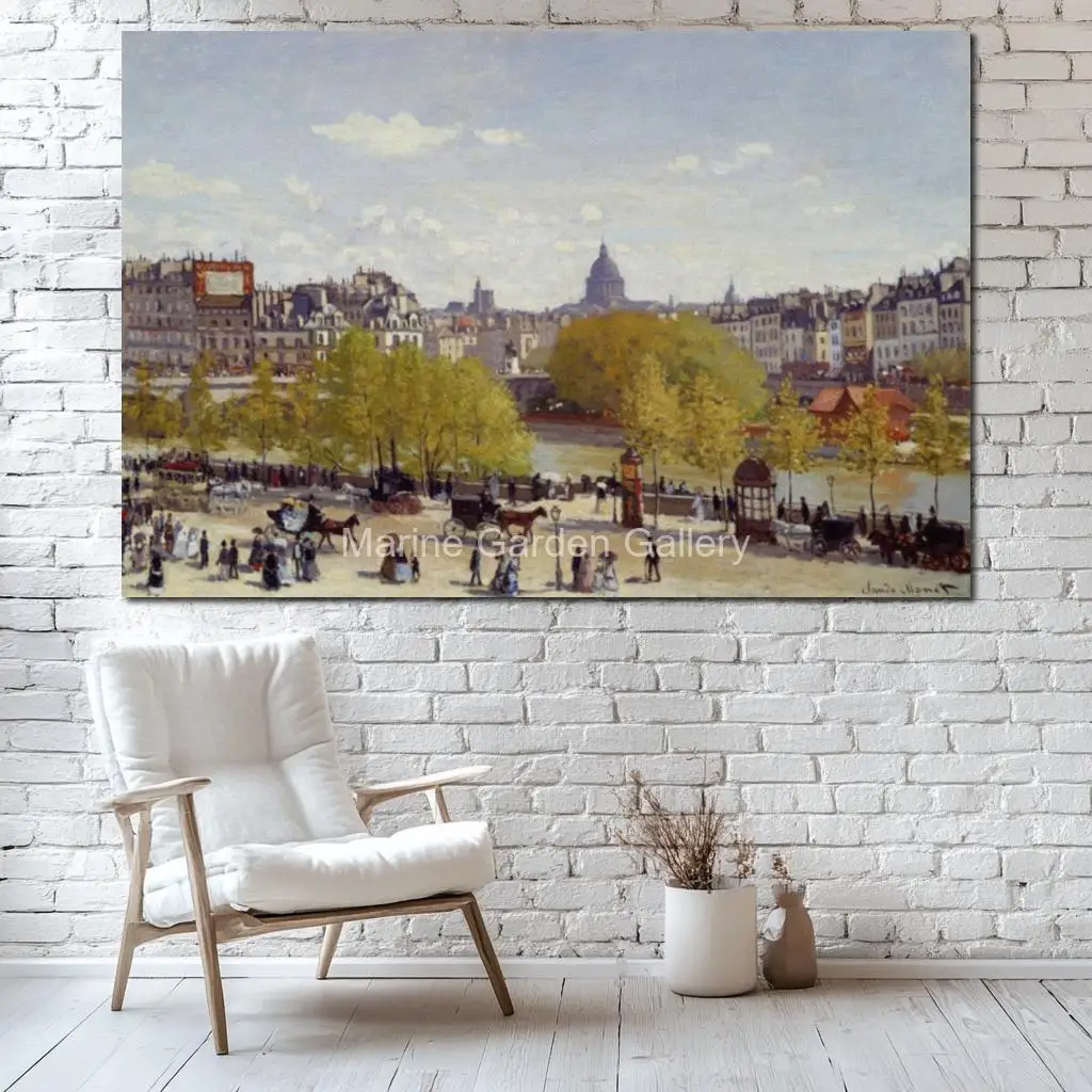Extra Large Abstract Wharf Louvre Paris Contemporary Canvas Painting Claude Monet Hand Painted Art for Library Wall Decor