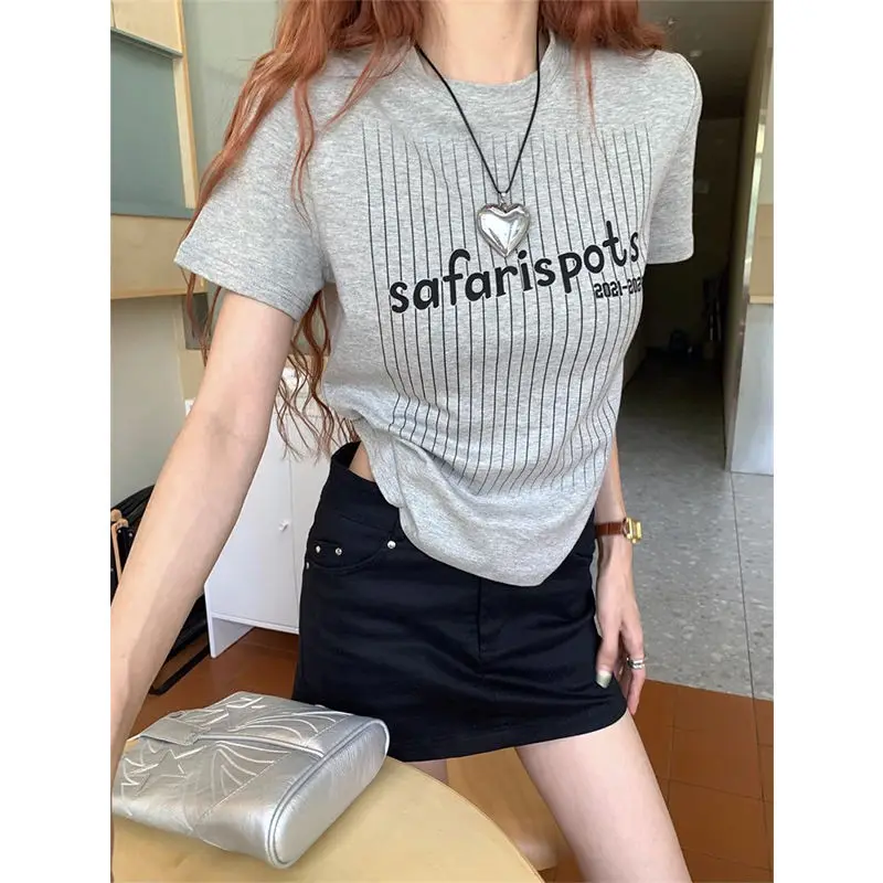 

Women's T-shirt Summer New Design Sense Niche Letter Print Casual Tees Students Versatile Slim Thin Y2k Tops Female