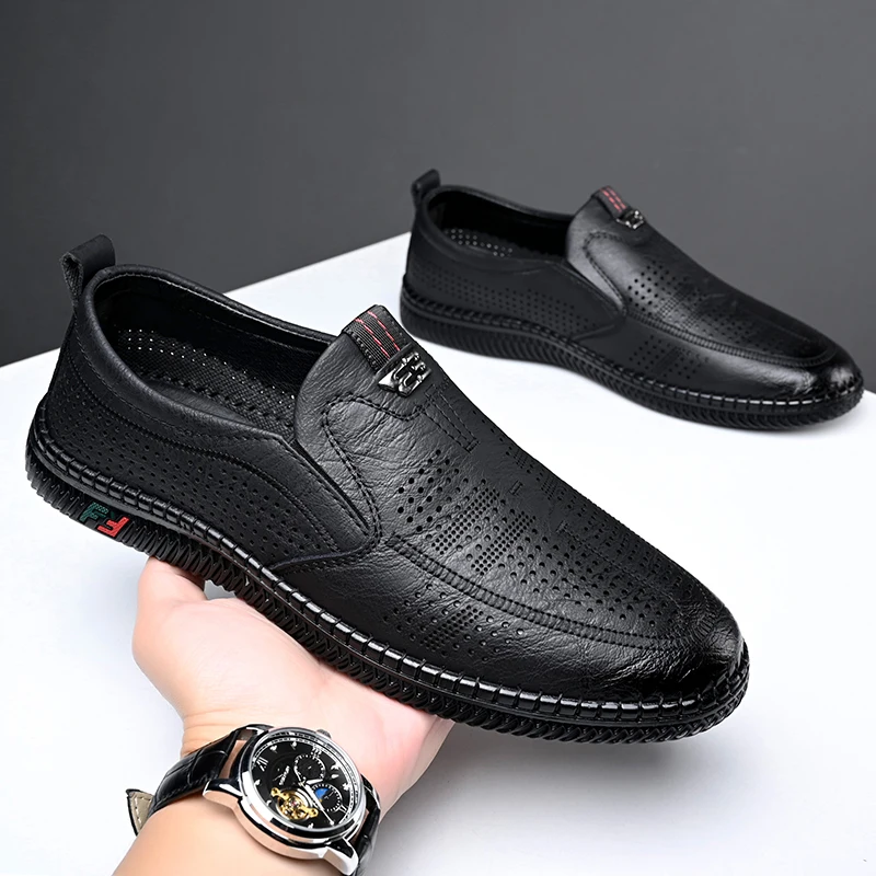 Cave shoes men's summer trend wear sports running shoes non-slip soft-soled breathable outdoor business casual leather shoes